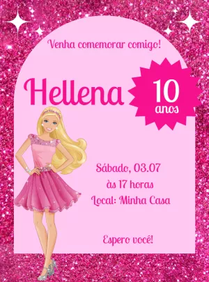 Convite de Aniversário Boneca Fashion para Editar Online