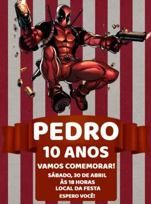 Convite de Aniversário Deadpool para Editar e Enviar Online