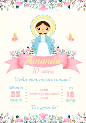 Convite Aniversário Nossa Senhora das Graças para Editar Online
