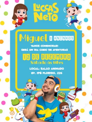 Convite de Aniversário Luccas Neto Bolinhas Coloridas para Editar