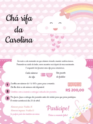 Convite Chá Rifa Chuva de Amor Editável Online para Imprimir