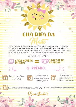 Convite Chá Rifa Raio de Sol Menina para Editar Online