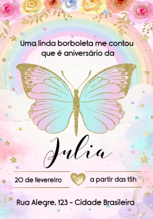 Convite de Aniversário Borboleta Glitter para Editar Online