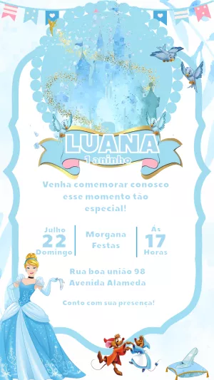 Convite de Aniversário Cinderela para Editar Online