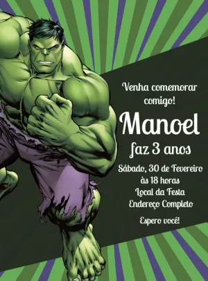 Convite de Aniversário Incrível Hulk para Editar Online