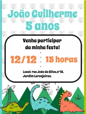 Invitación de cumpleaños Dinosaurio – Estático – Gley Leobas