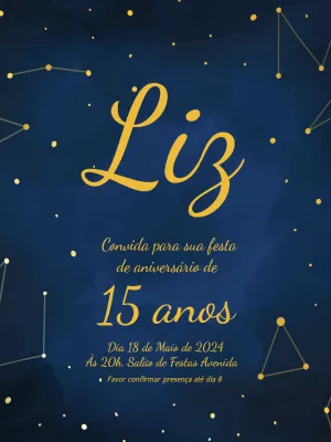 Convite de Aniversário Galáxia com Estrelas para Editar Online