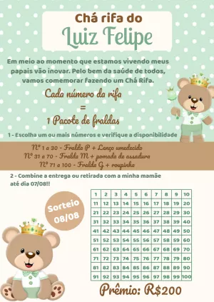 Convite Chá Rifa Ursinho Príncipe para Editar Online