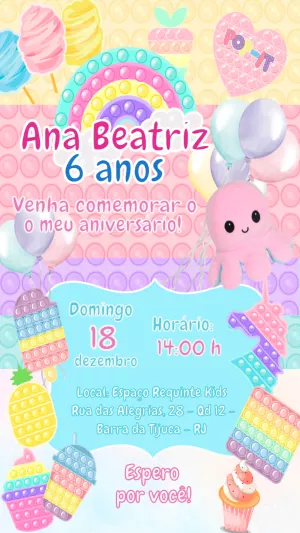 Convite de Aniversário Pop It Candy para Editar Online