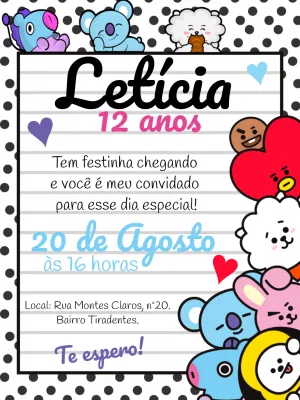 Convite de Aniversário BT21 com Personagens para Editar Online