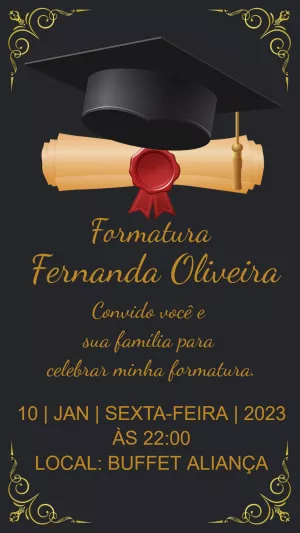 Convite de Formatura Elegante com Diploma para Editar Online