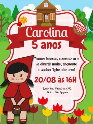 Convite Aniversário Chapeuzinho Vermelho para Editar Online