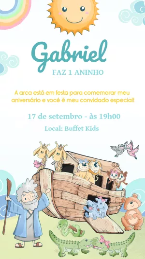 Convite Aniversário Arca de Noé com Animais para Editar