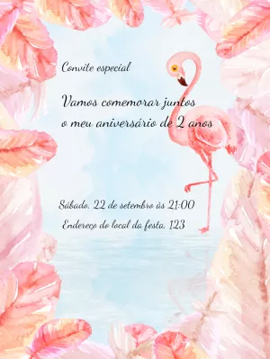Convite de Aniversário Flamingo Tropical para Editar Online