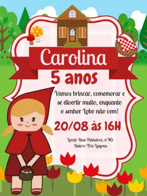 Convite Aniversário Chapeuzinho Vermelho para Editar Online