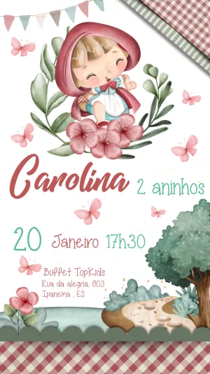 Convite de Aniversário Chapéuzinho Vermelho para Editar Online