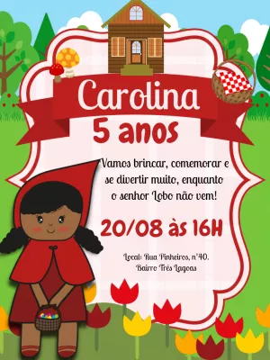 Convite Aniversário Chapeuzinho Vermelho Negra para Editar