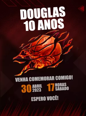 Convite Aniversário Basquete com Efeito de Fogo para Editar