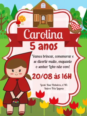 Convite Aniversário Chapeuzinho Vermelho para Editar Online