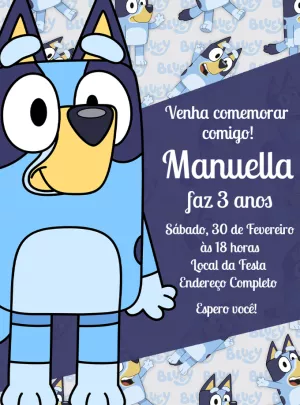 Convite Aniversário Bluey e Bingo para Editar Online
