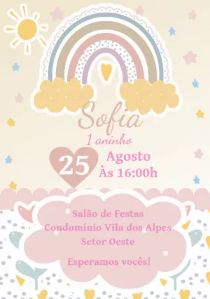 Convite Aniversário Arco Íris Boho Editável Online
