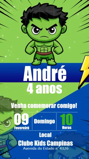 Convite de Aniversário Hulk para Editar Online