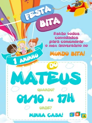 Convite de Aniversário Mundo Bita Editável Online