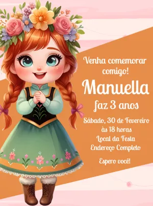 Convite Aniversário Anna Frozen para Editar Online
