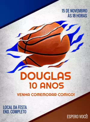 Convite de Aniversário Esportivo Basquete para Editar Online