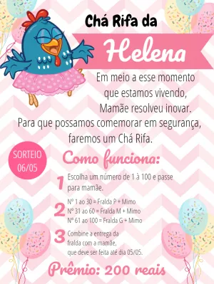 Convite Chá Rifa Galinha Pintadinha para Editar Online