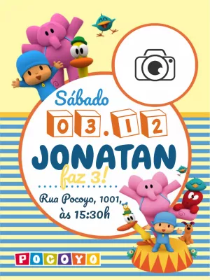 Convite Aniversário Pocoyo com Foto para Editar Online