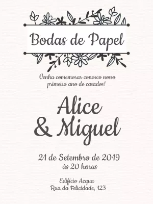 Convite Bodas de Papel Floral para Editar Online