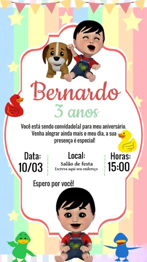Convite de Aniversário Bento e Totó para Editar Online
