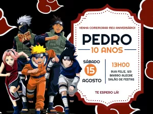 Convite Aniversário Naruto com Personagens para Editar Online