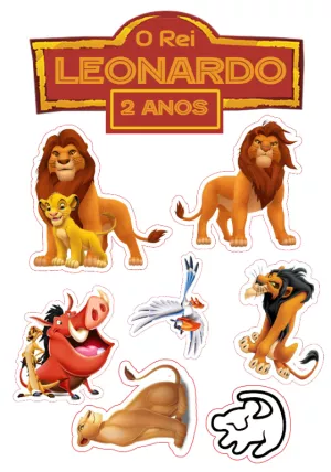 Topo de Bolo O Rei Leão com Personagens para Editar Online