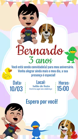 Convite de Aniversário Bento e Totó para Editar Online