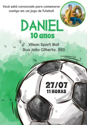 Convite Aniversário Futebol com Foto para Editar Online