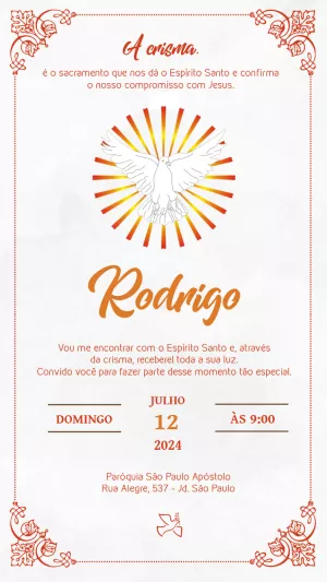 Convite de Crisma com Pomba do Espírito Santo para Editar Online