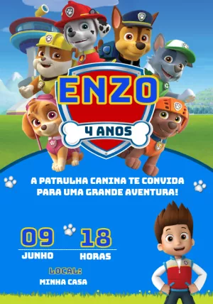 Convite de Aniversário Patrulha Canina para Editar Online