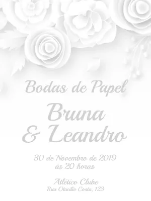 Convite Bodas de Papel com Rosas Brancas para Editar Online