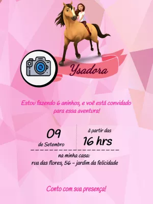 Convite Aniversário Spirit o Indomável com Foto para Editar