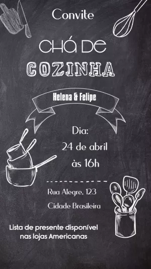 Convite Chá de Cozinha Quadro Negro para Editar Online