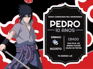 Convite de Aniversário Sasuke do Naruto para Editar Online
