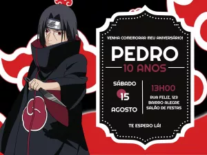 Convite de Aniversário Itachi Akatsuki para Editar Online