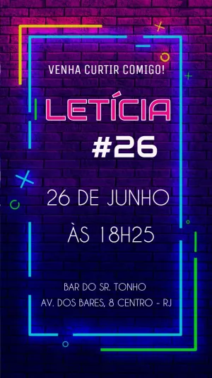 Convite de Aniversário Balada Neon para Editar Online