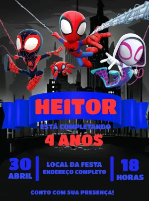 Convite de Aniversário Spidey e Amigos para Editar Online