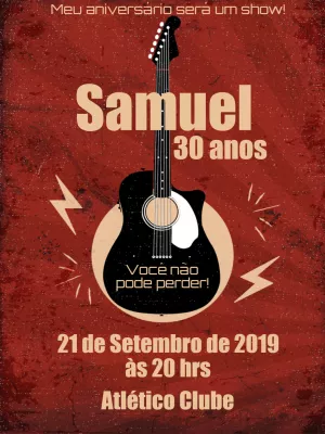 Convite de Aniversário Show de Rock Vintage para Editar Online