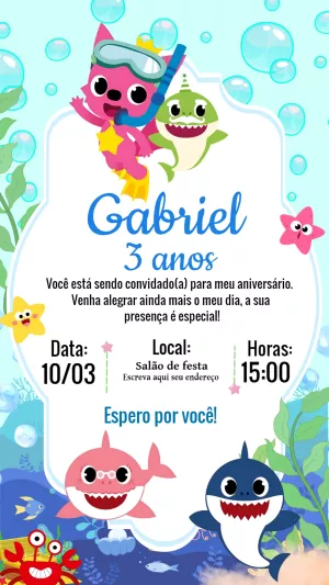 Convite Aniversário Baby Shark para Editar Online