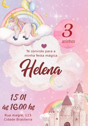 独角兽生日邀请函 – 静态 – Convites Personalizados
