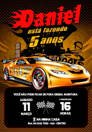 Convite Aniversário Hot Wheels Carros de Corrida para Editar Online